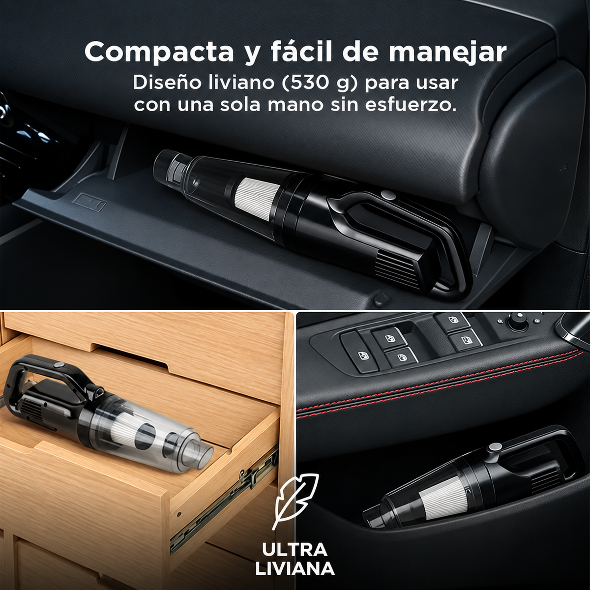Aspiradora de Mano Inalámbrica 120W + Kit de Destornilladores Punta Plana y Phillips Imantados