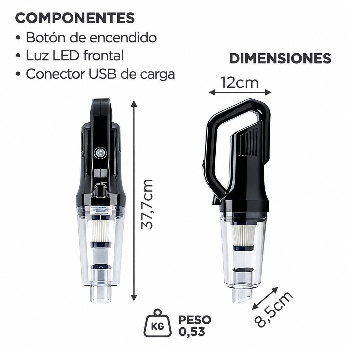 Aspiradora de Mano Inalámbrica 120W + Kit de Destornilladores Punta Plana y Phillips Imantados